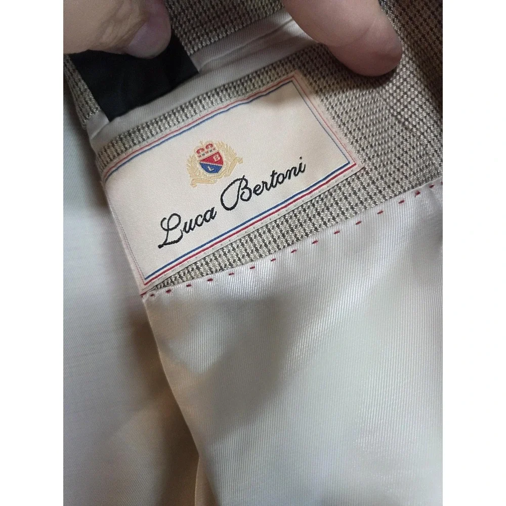 Luca Bertoni‎ Blazer Mens 44 Regular Beige Check Sport Coat Two Button Jacket